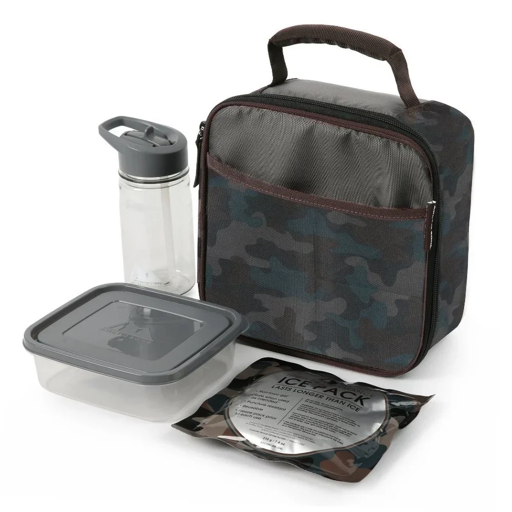 Arctic Zone Antimicrobial Lunch Box with Ice Pak Container + Water Bottle (Camo)